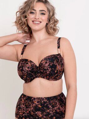 Flirtelle Maya Bay Padded Balcony Bikini Top Black Print